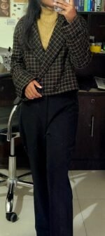 Women’s Black Checkered Cropped Blazer - Image 5