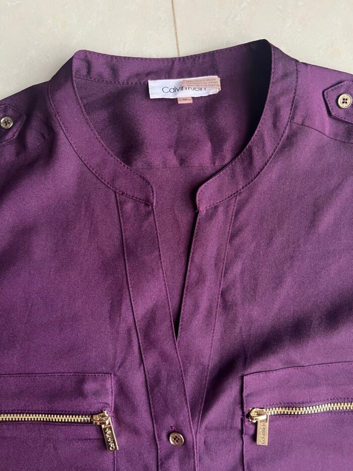 Calvin Klein eggplant purple blouse with gold details - Image 5