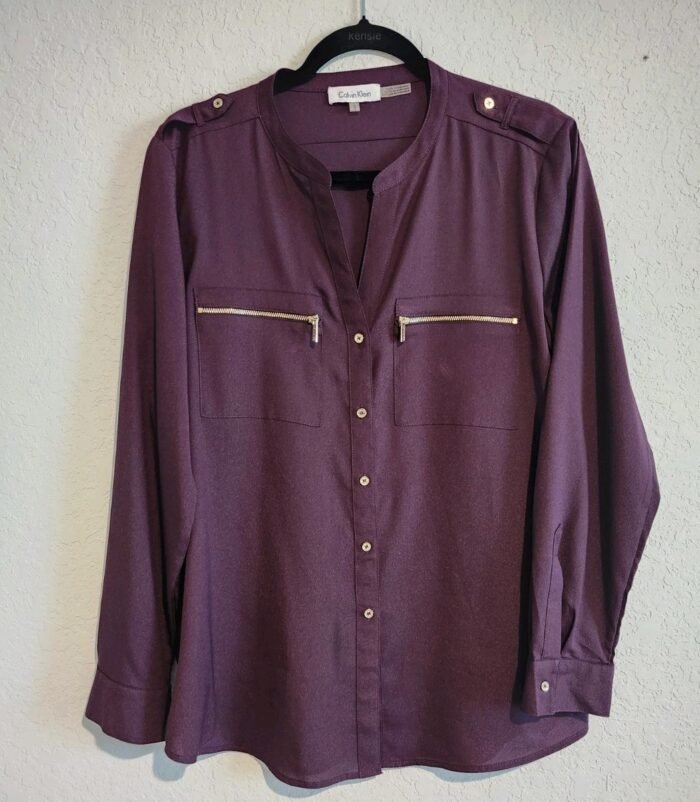 Calvin Klein eggplant purple blouse with gold details - Image 1