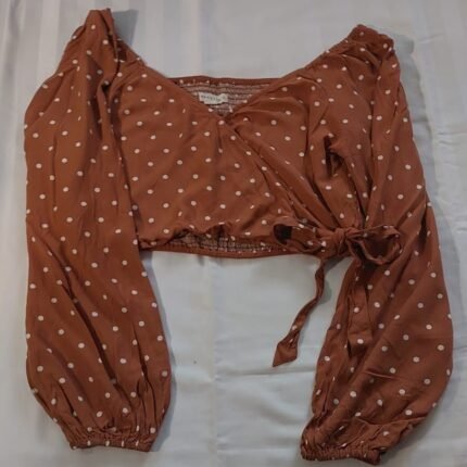 Brown Polka Dot Wrap Top