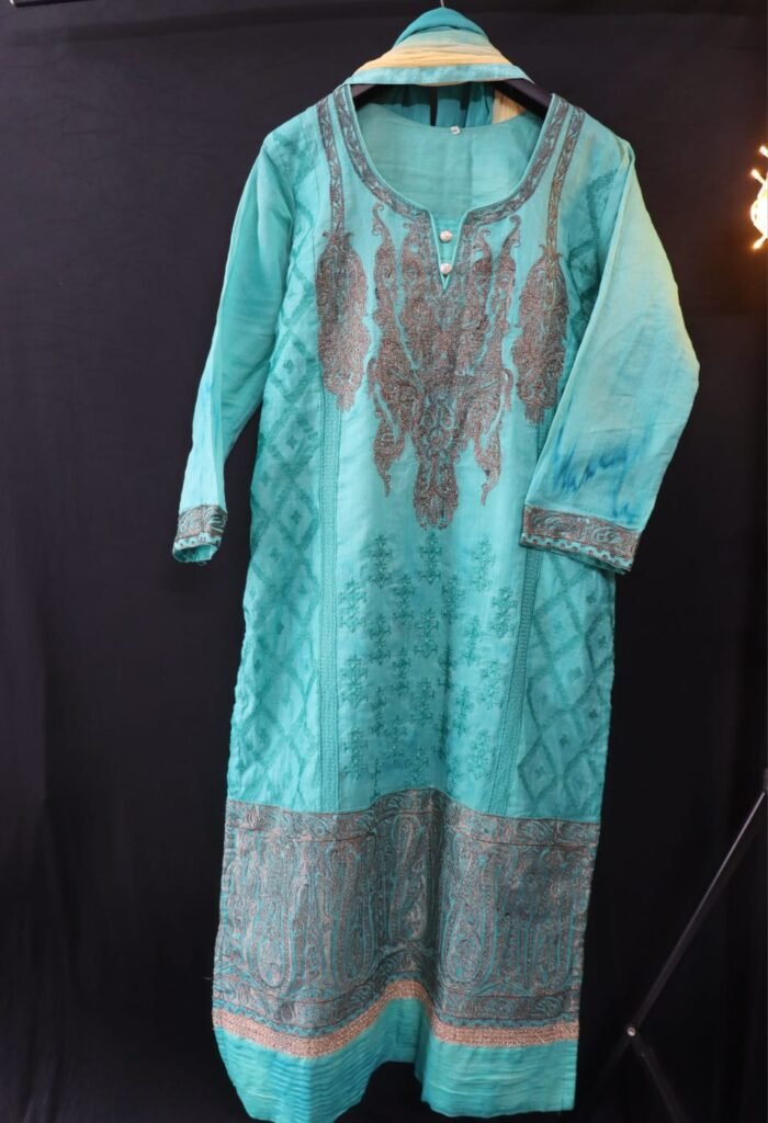 Aqua Blue Embroidered Kurti with Dupatta - Image 1