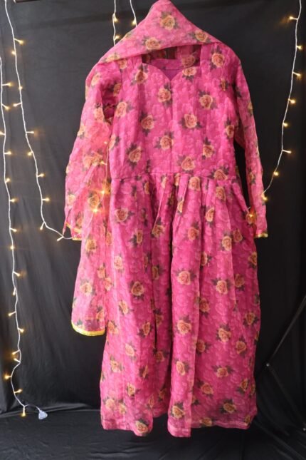 Pink Floral Kameez with Dupatta