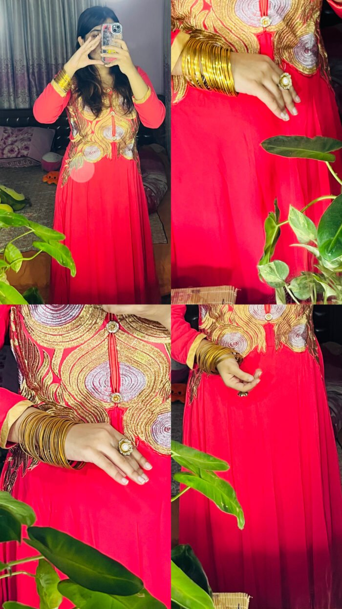 Vibrant Coral Red Anarkali🧡 - Image 2
