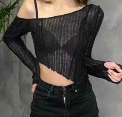 Black mesh crop top